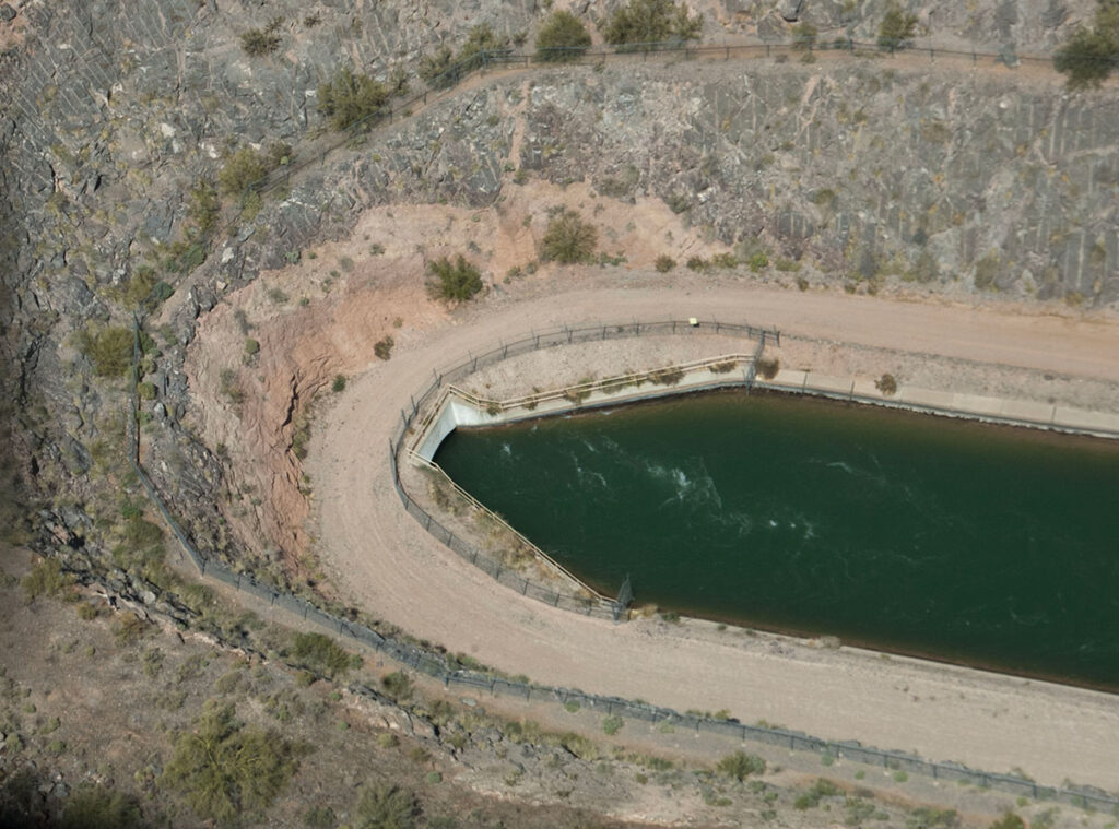 Aerial view of CAP canal with tunnel