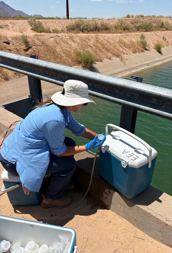 CAP Intern Emma Cornelius conducting water testing at the CAP canal