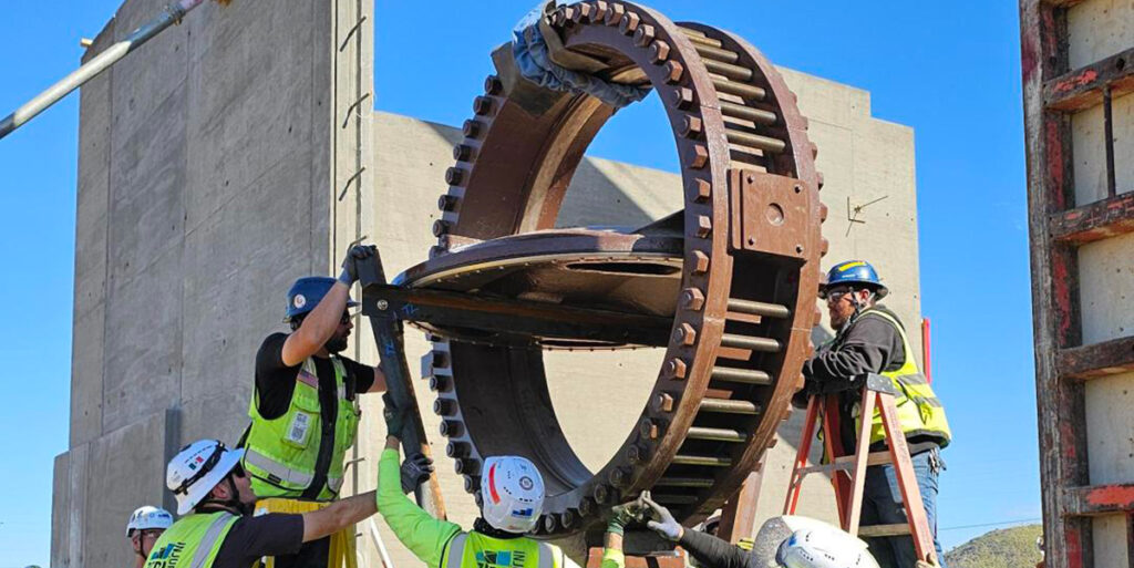 8,400-pound valve being placed at the Water Education Center