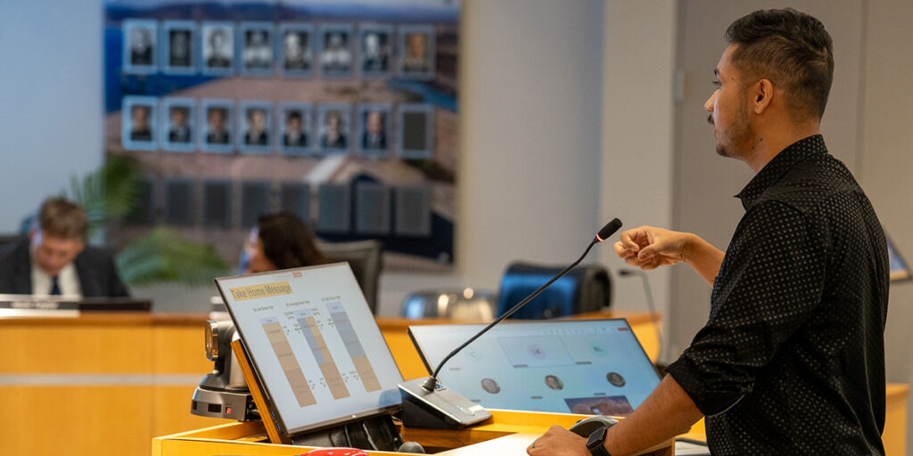 Student giving a presentation