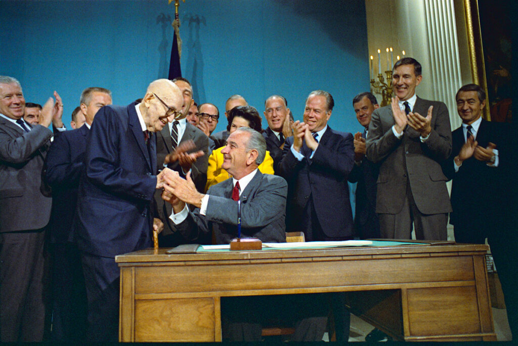 President Lyndon B. Johnson signs the Colorado River Basin Project Act